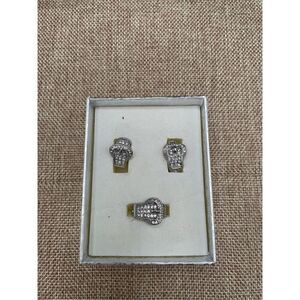 Set of 2 pieces of Clear Ranger Style Buckle Earrings and Cocktail Ring New Gift